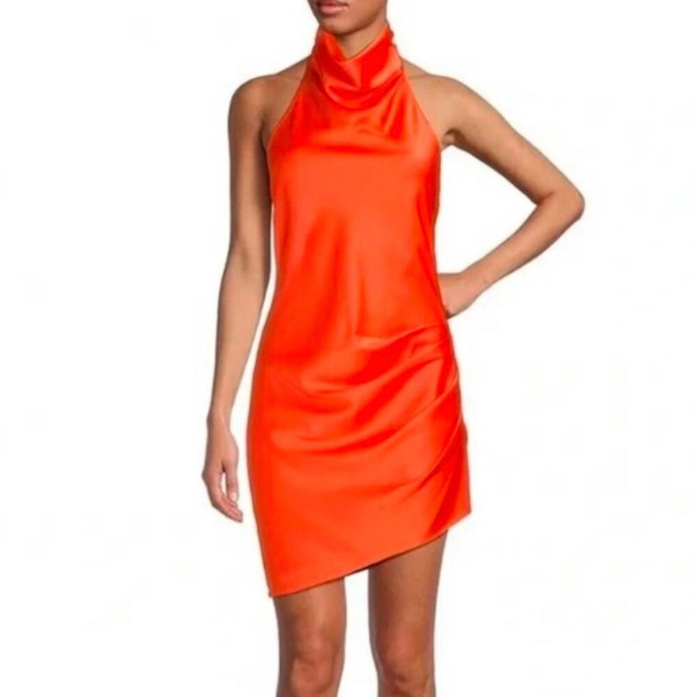 Gianni Bini Peyton Satin Mini Draped Sheath Dress Women's Size 2 Mandarin Orange